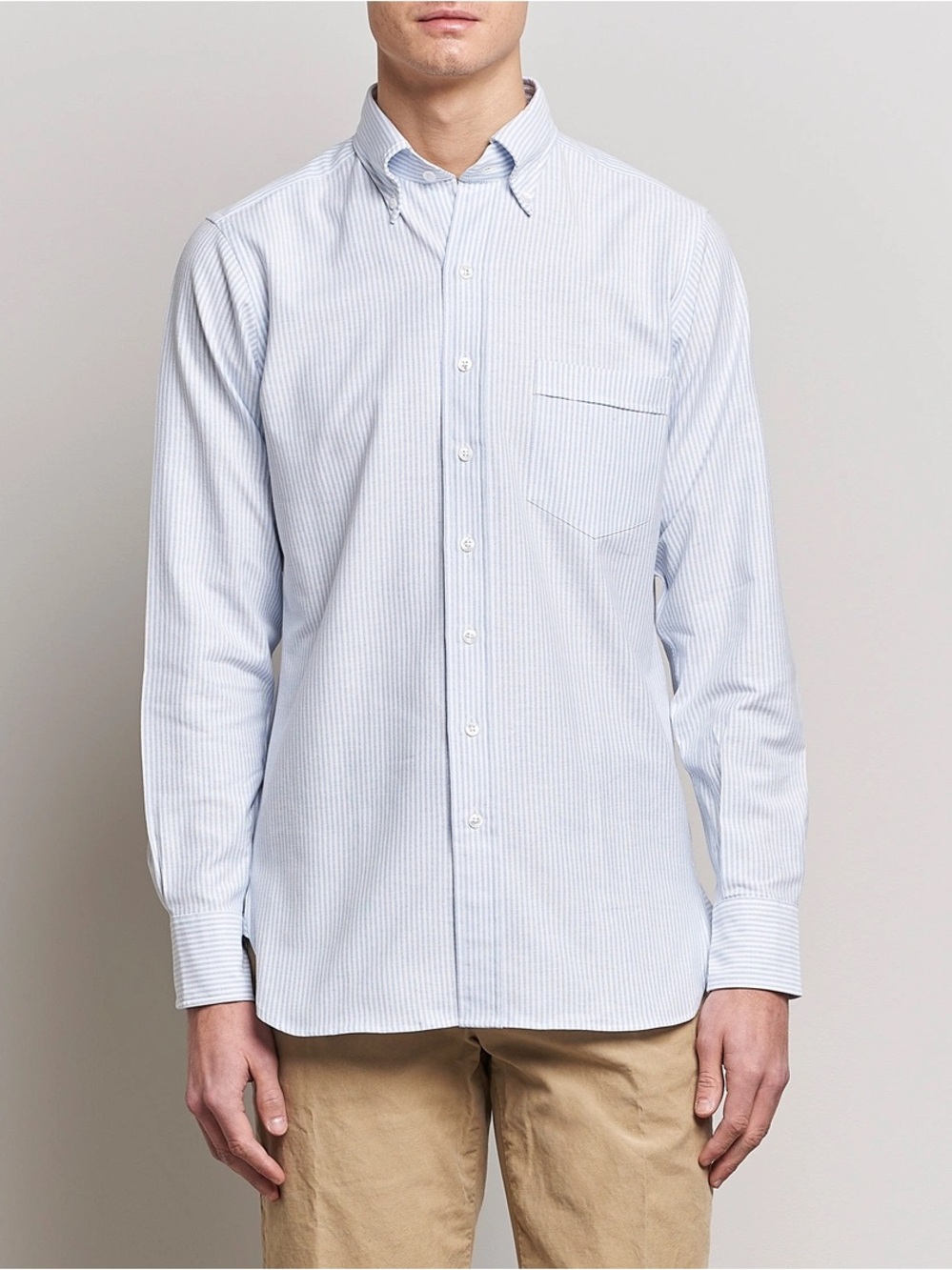 Drake’s Button Down Oxford Shirt - Light Blue Ticking Stripe